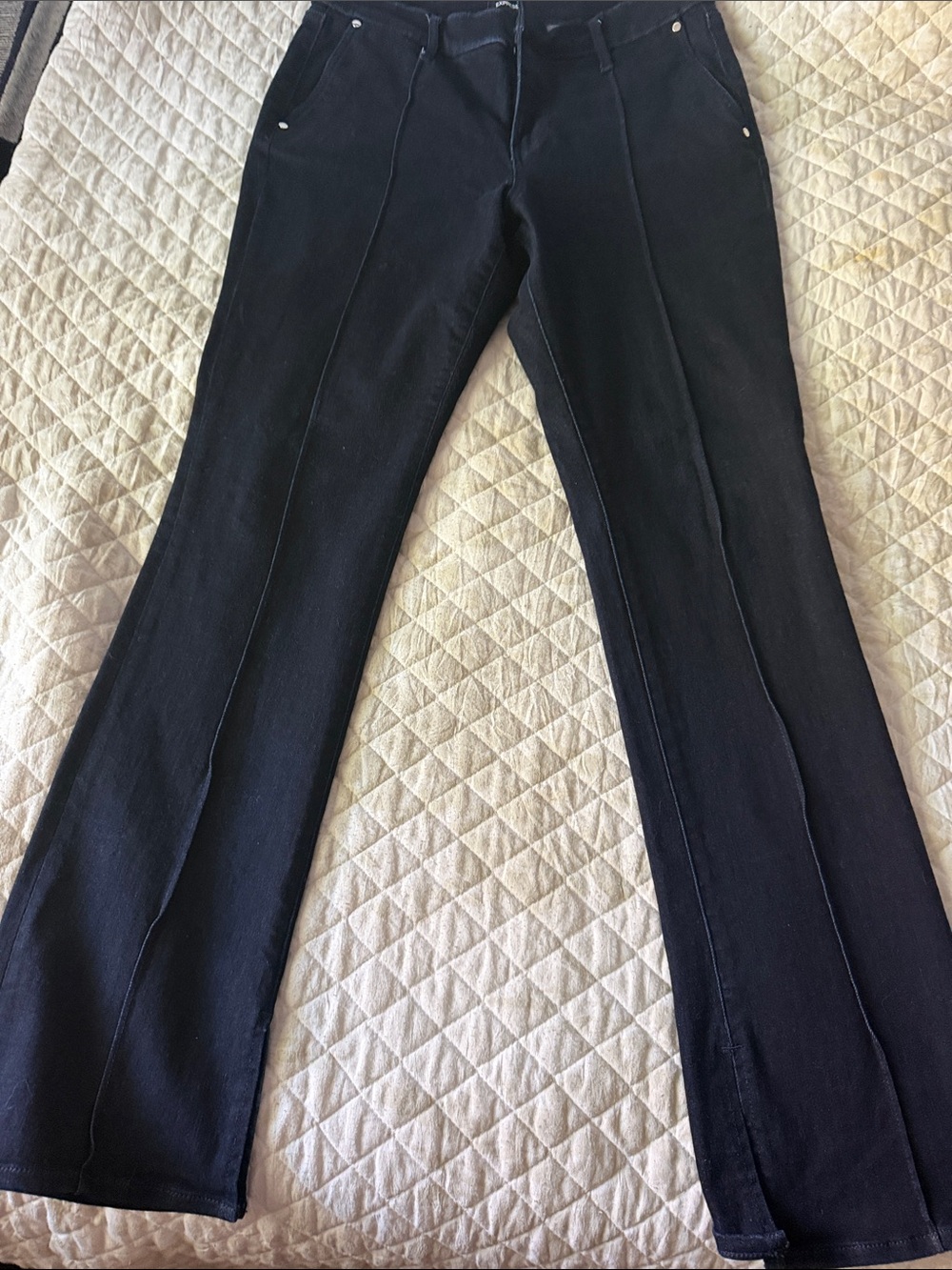 Express Black Ponte Front-Seam Flare Pants